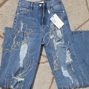 Elegant Embellished Blue Jeans